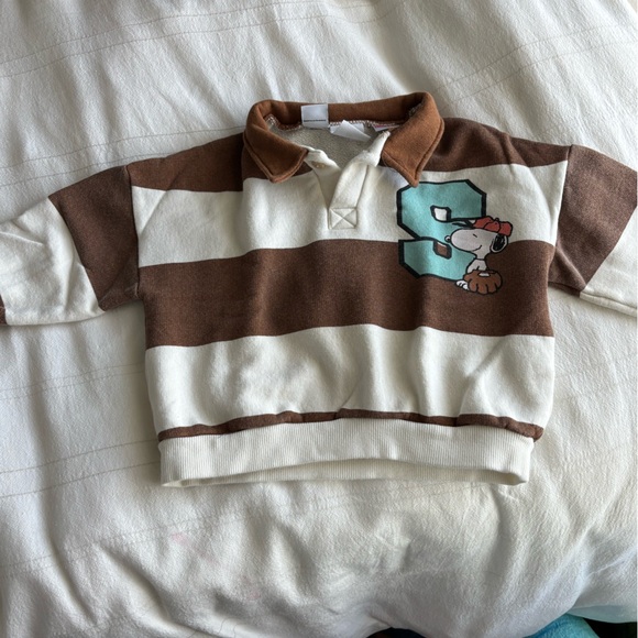 Zara Snoopy Striped Brown and White Sweatshirt - Picture 1 of 2